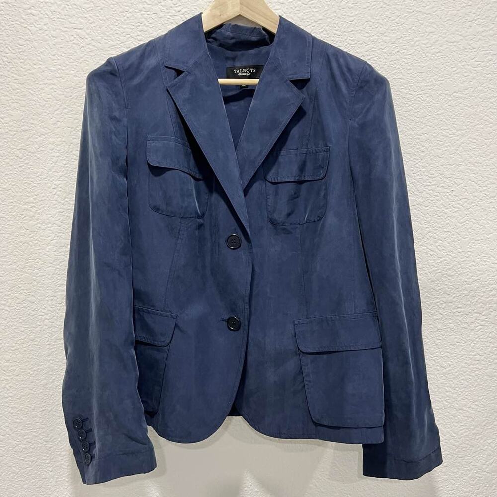 Talbots Women's Navy Blue Blazer Jacket Single Button Career
